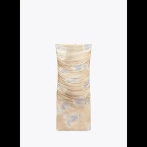 Elegant Beige and Gray Ruched Dress